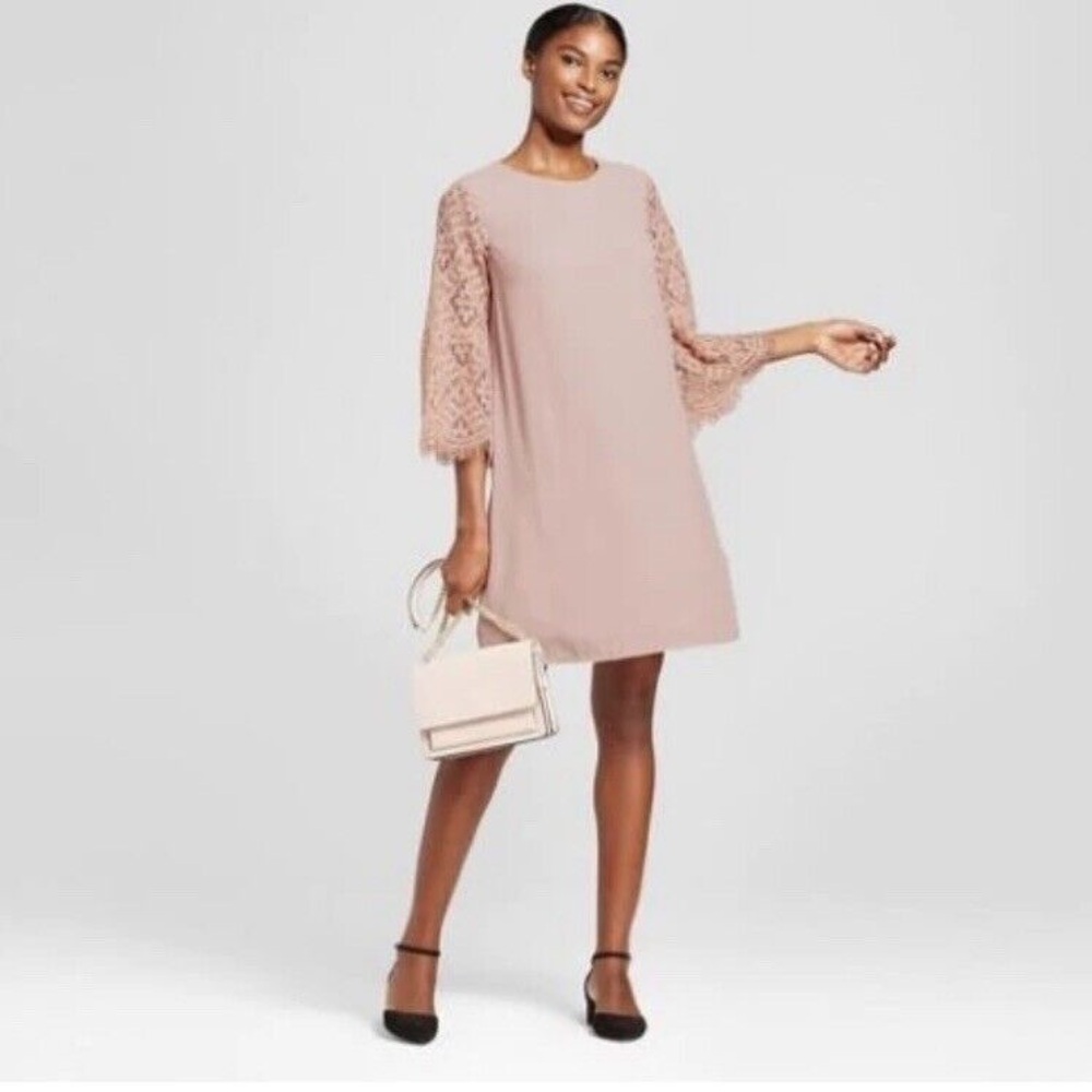 🔴A New Day Pink A-Line Dress with Bell Sleeves